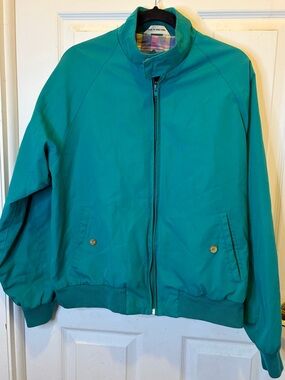 Vintage Men's Teal Bomber Jacket with Stand Collar